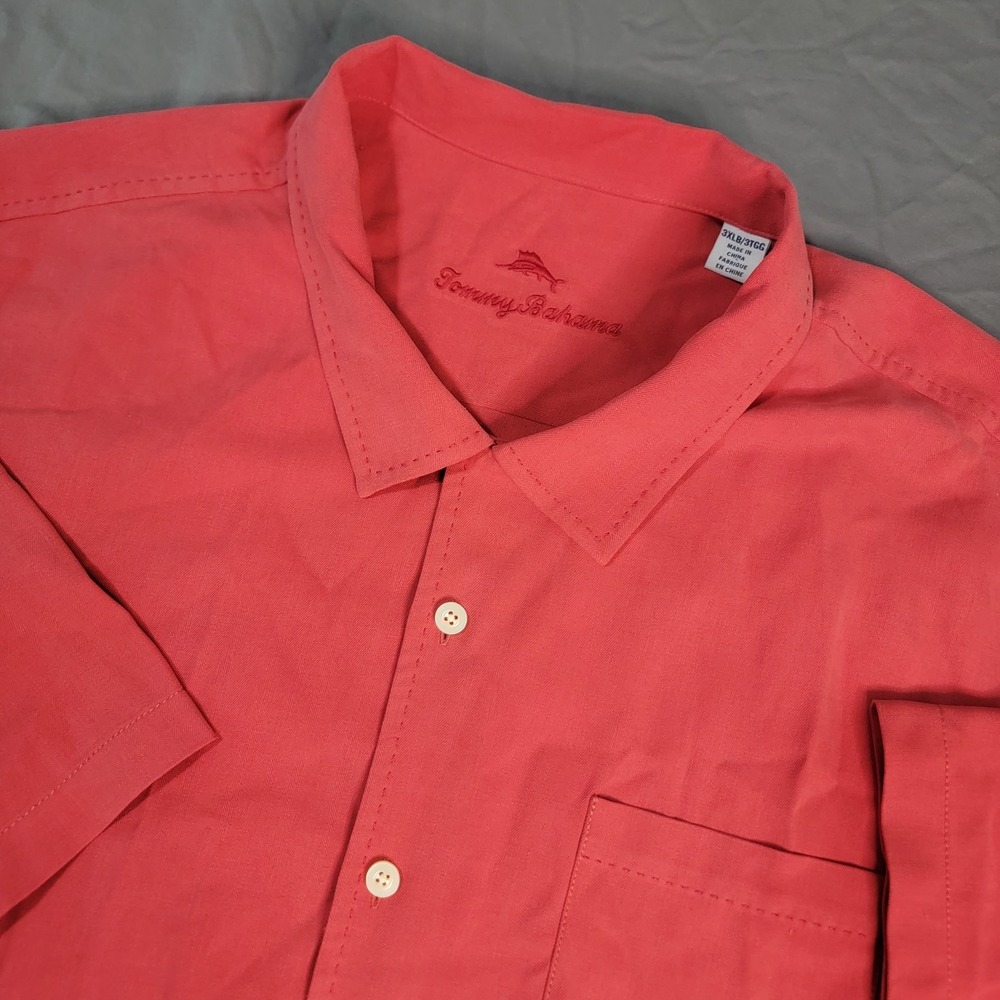 Tommy Bahama Camp Shirt Mens 3XLB Red Solid Big & Tall Short Sleeve 100% Silk